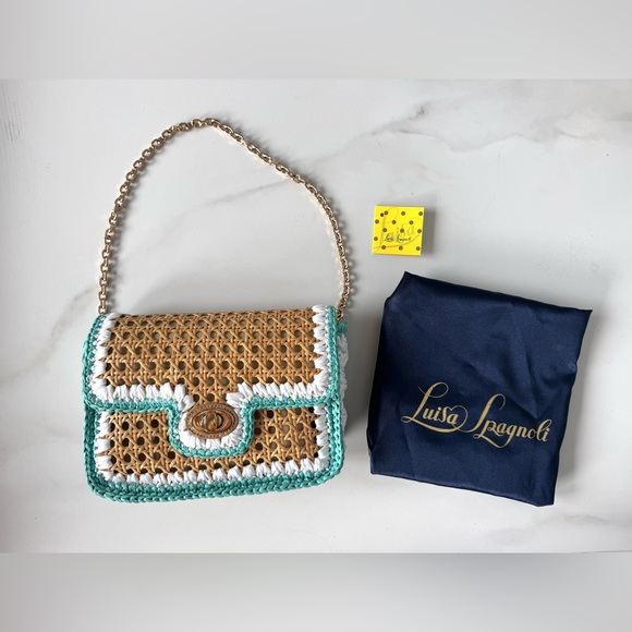 Luisa Spagnoli Isoletta Shoulder LIGHTBLUE-GOLD Rattan Bag - Picture 1 of 14